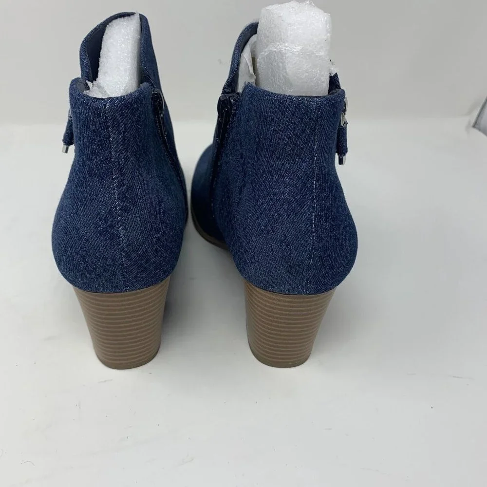 Style & Co‎ Masrinaa Ankle Booties Women's 5.5M Blue Snake Denim Side Zip S0646